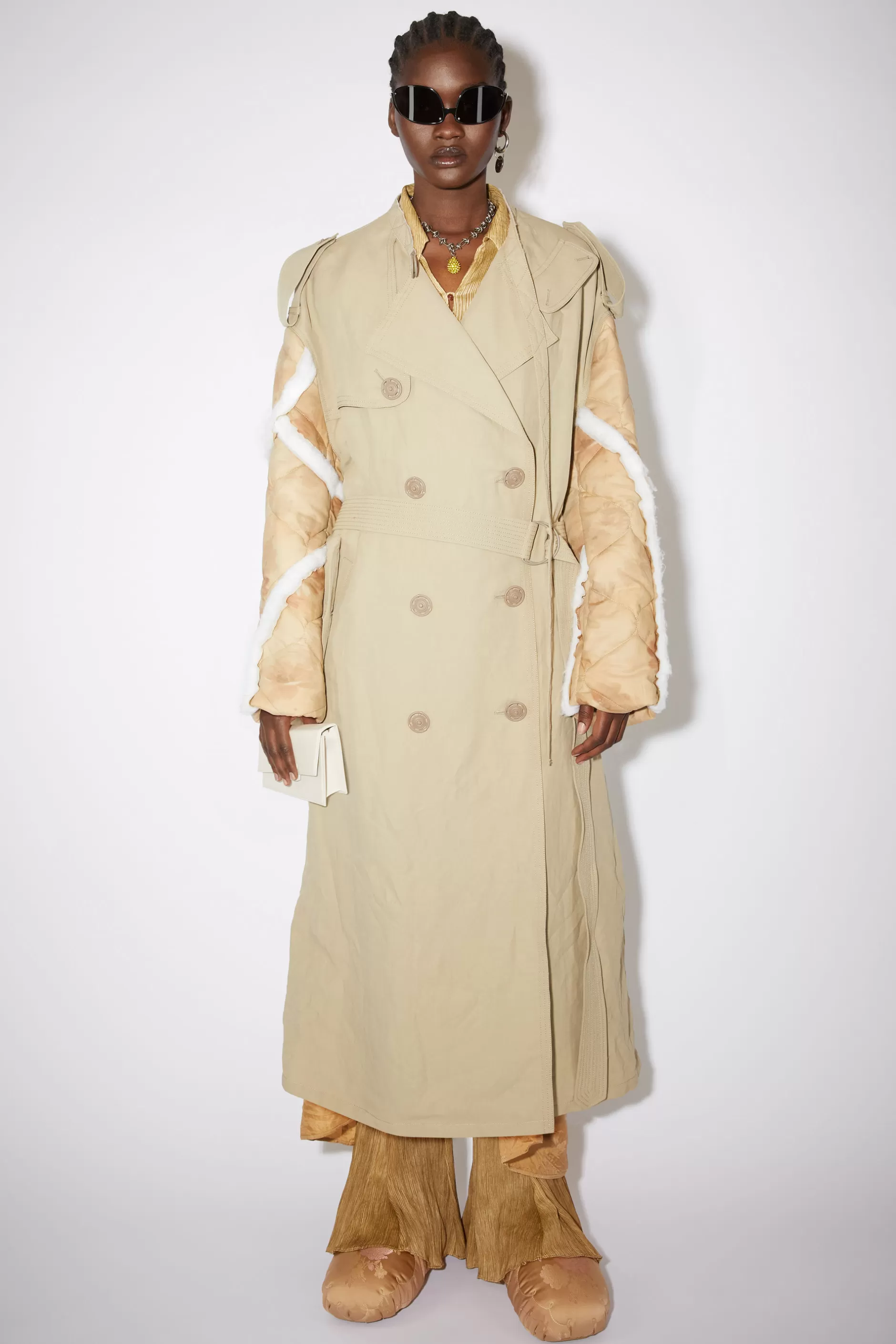 Acne Studios Zweireihiger Patchwork-Trenchcoat Altbeige Sale