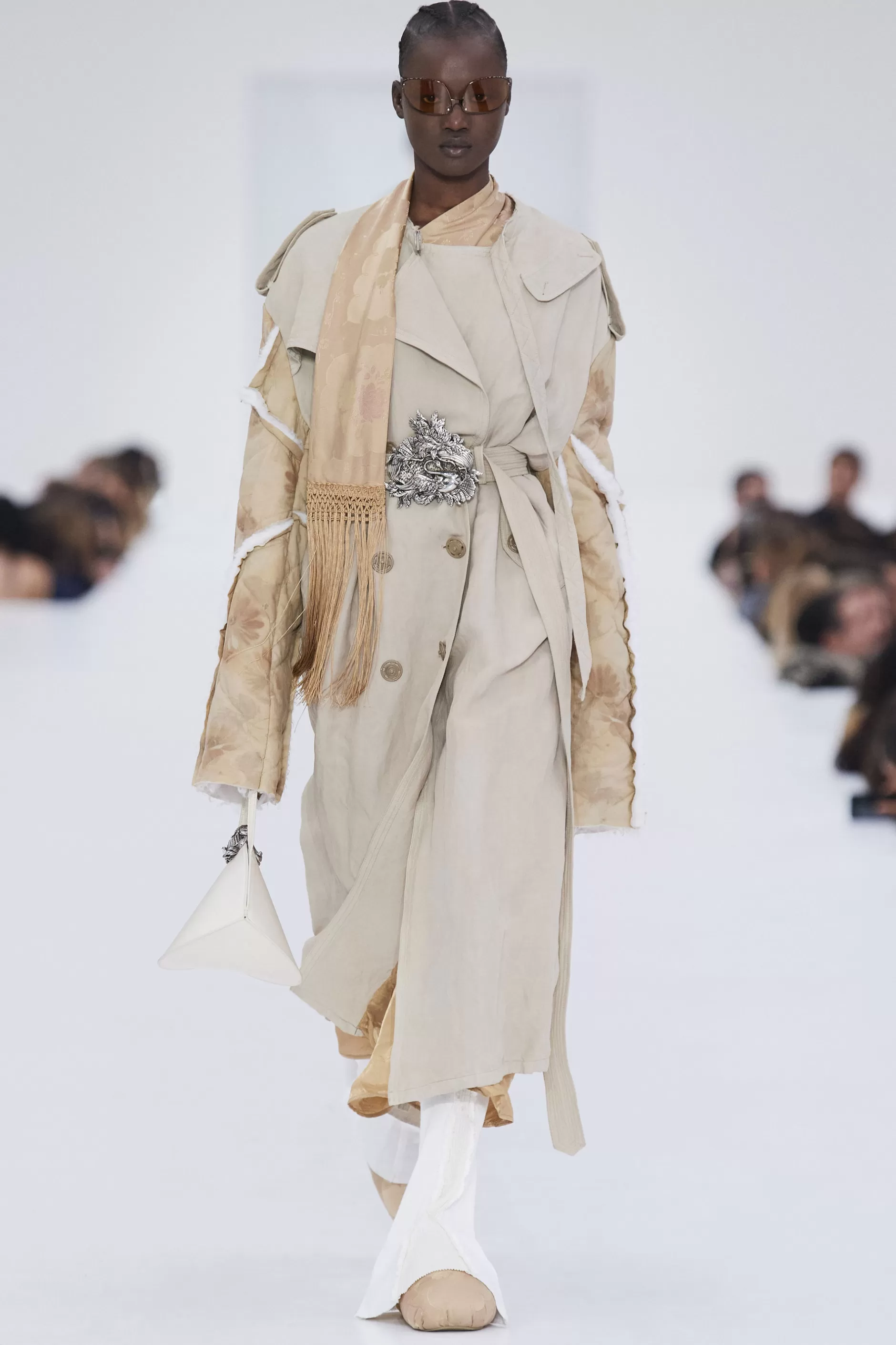 Acne Studios Zweireihiger Patchwork-Trenchcoat Altbeige Sale